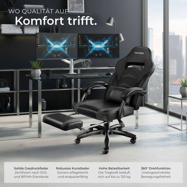 Racing office chair Comodo with footrest, black/black