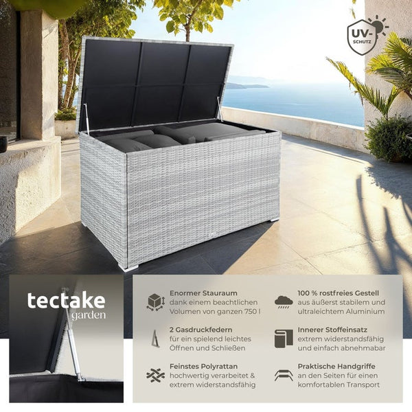 Auflagenbox mit Aluminiumgestell Oslo, 145x82,5x79,5cm - hellgrau