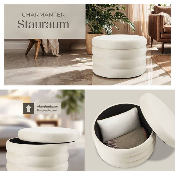 Sitzhocker mit Stauraum Altu XL Samtoptik creme-weiß