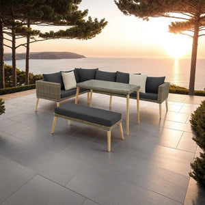 Rattan Lounge mit Aluminiumgestell Pula natur