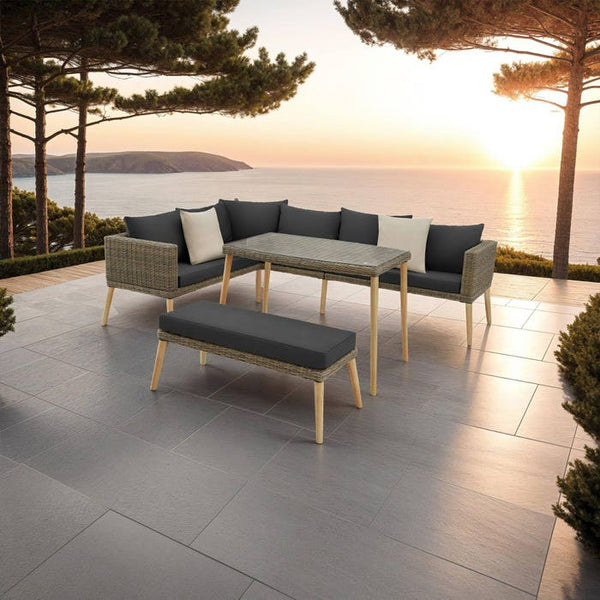 Rattan Lounge mit Aluminiumgestell Pula natur