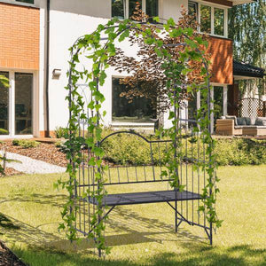 Rosenbogen mit Bank Rosenbank Laubenbank Metall Schwarz