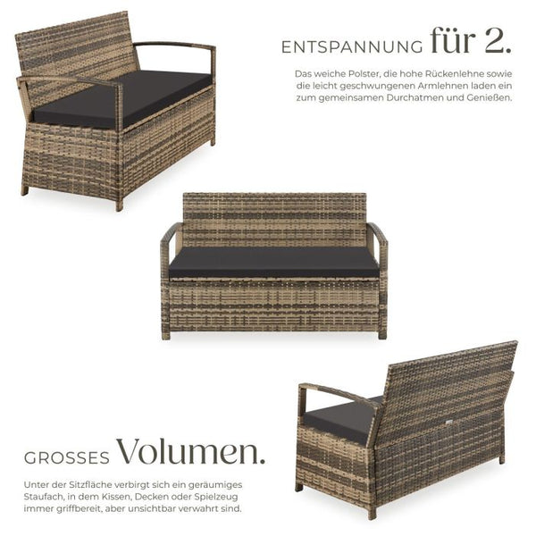 Rattan-Gartenbank Vecchia 2-Sitzer mit Stauraum natur