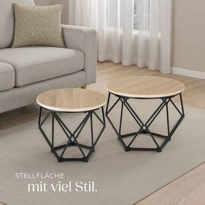 2er Set Couchtisch Benham Industrial Holz hell, Eiche Sonoma