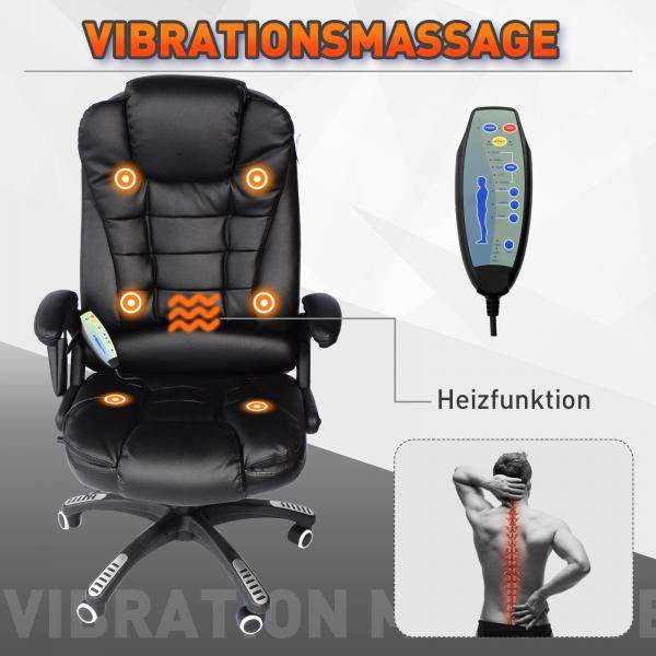 Massage-Chefsessel mit Wärmefunktion drehbar schwarz