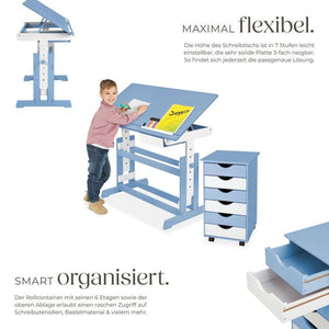 Kinderschreibtisch und Rollcontainer, blau
