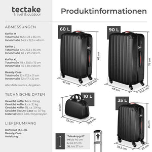 Hartschalenkoffer und Beauty-Case Set 4-tlg. Schwarz