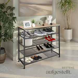 Schuhregal Sheffield 4 Etagen Industrial Holz hell, Eiche Sonoma
