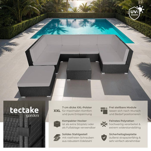 Rattan Lounge Venedig - schwarz/grau