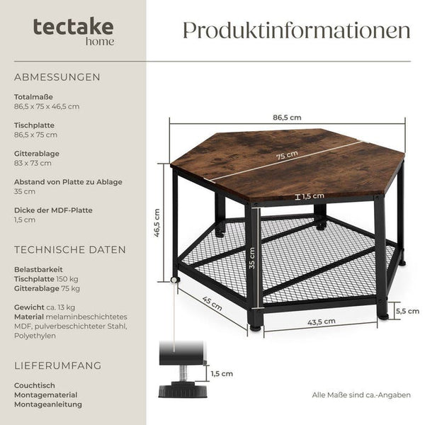 Couchtisch Norwich Industrial Holz dunkel, rustikal