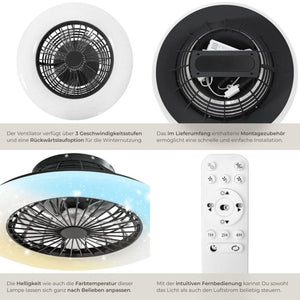 LED Deckenleuchte Storm mit Ventilator dimmbar schwarz