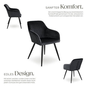 4er Set Stuhl Marilyn Samtoptik, schwarz