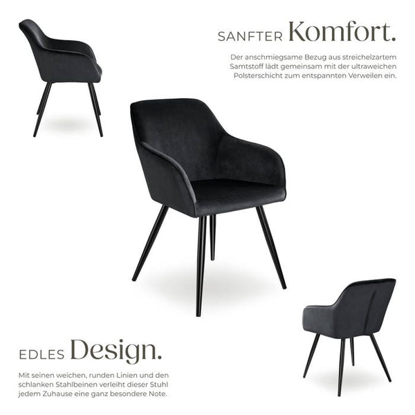 4er Set Stuhl Marilyn Samtoptik, schwarz