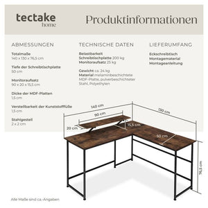 Schreibtisch Melrose Industrial Holz dunkel, rustikal