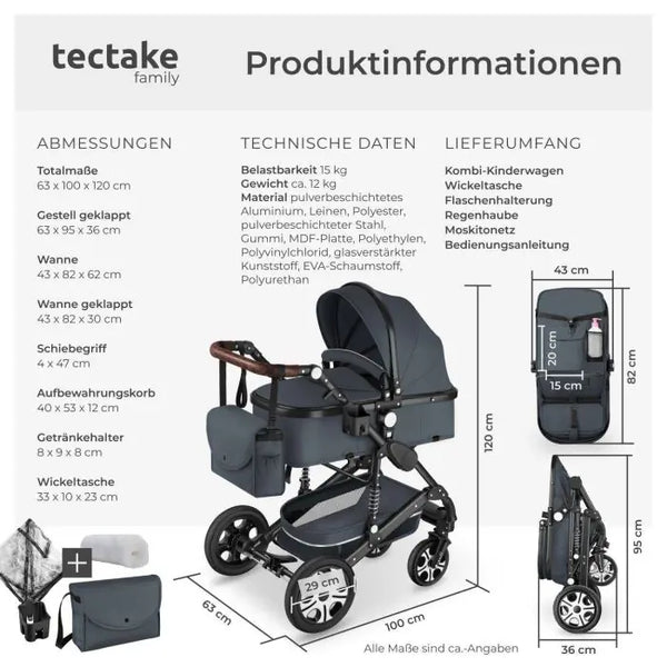 Kombi-Kinderwagen Mats klappbar mit 5-Punkt-Gurt anthrazit