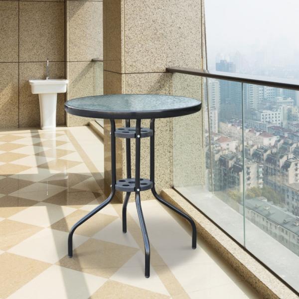 Gartentisch Balkontisch Bistrotisch Glastisch Beistelltisch Metall+Sicherheitsglas