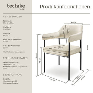 Armlehnstuhl Doé Samtoptik off-white 6er Set