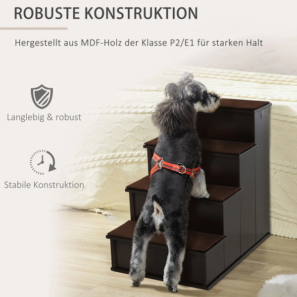 Katzentreppe Haustiertreppe mit Teppich Hundetreppe Dunkelbraun