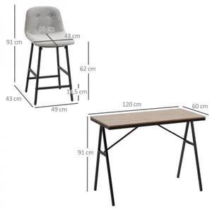 Bartisch mit Barhockern im Industrie-Design, Knopfheftung, Grau + Schwarz