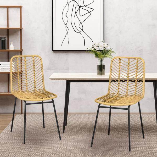 Boho Esszimmerstühle Set - 2er-Set Akzentstühle aus PE-Rattan Natur + Schwarz