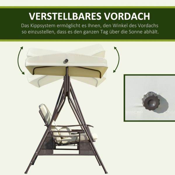 2-Sitzer Hollywoodschaukel Gartenschaukel mit Sonnendach Kissen Metall Polyester Beige