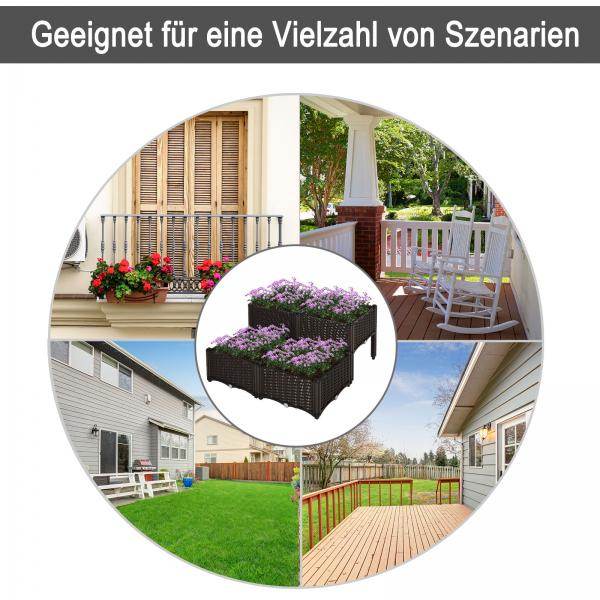 Hochbeet, 4-teiliger Pflanzkasten mit Abflusslöchern, Blumenkasten