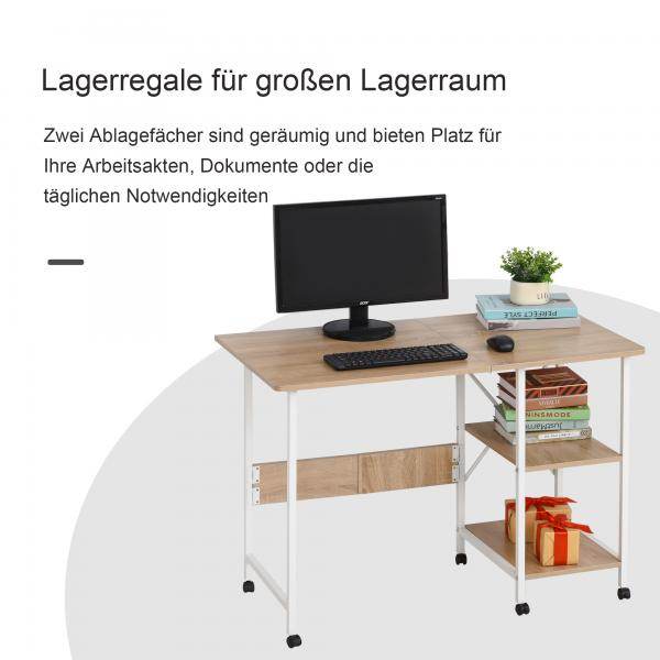 Klapptisch Tisch Schreibtisch Bürotisch mit Rollen Computertisch Mobil MDF Natur