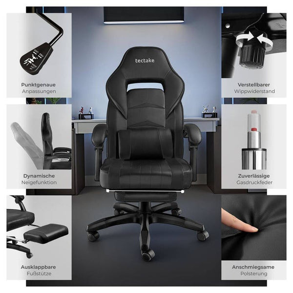 Racing office chair Comodo with footrest, black/black
