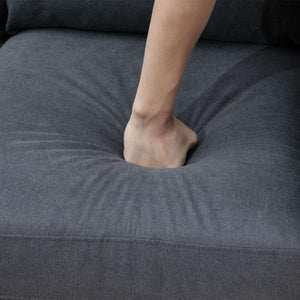 Ecksofa im Skandidesign, mit Knopfheftung, Massivholz, Leinenoptik, Grau