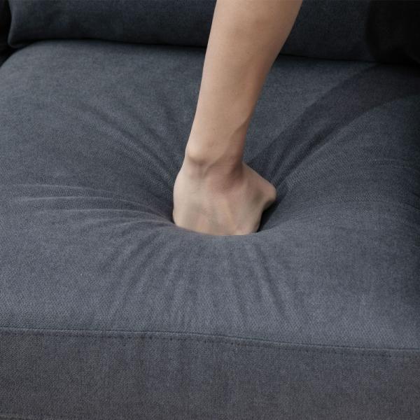 Ecksofa im Skandidesign, mit Knopfheftung, Massivholz, Leinenoptik, Grau