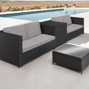 Rattan Lounge Siena schwarz/grau