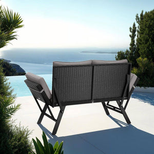 Rattan-Loungesofa Sintra hellgrau/schwarz