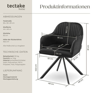 Samt-Drehstuhl Lona schwarz/schwarz pro Stück