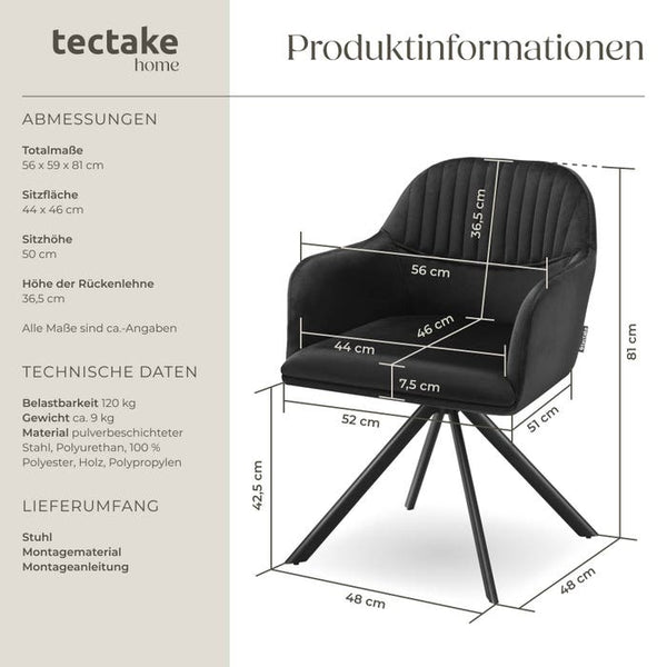 Samt-Drehstuhl Lona schwarz/schwarz pro Stück