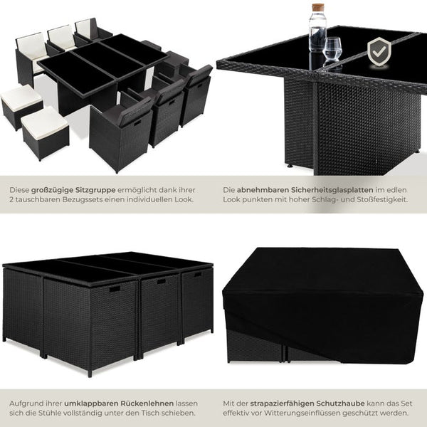 Aluminium Rattan Sitzgruppe New York 6+4+1, schwarz