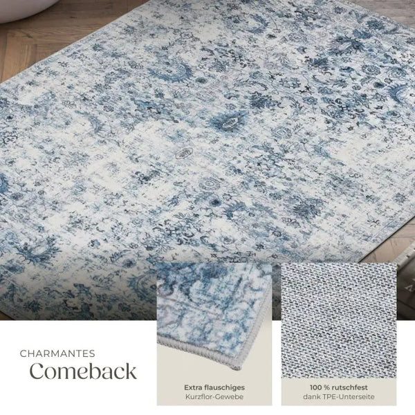 Vintage Teppich Amara Kurzflor blau 160 x 230 cm