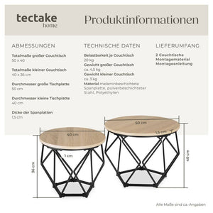 2er Set Couchtisch Benham Industrial Holz hell, Eiche Sonoma