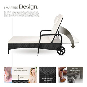 Sonnenliege Rattan mit Rollen schwarz/beige