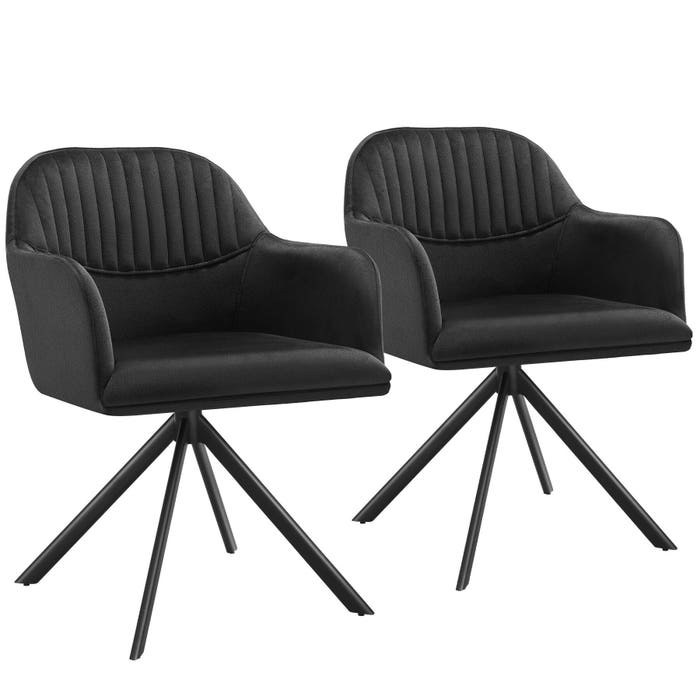 Ensemble fauteuil pivotant en velours Lona noir/noir 2 pièces