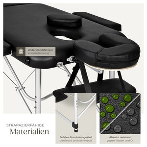 3 Zonen Massageliege mit 5cm Polsterung, Rollen und Aluminiumgestell schwarz