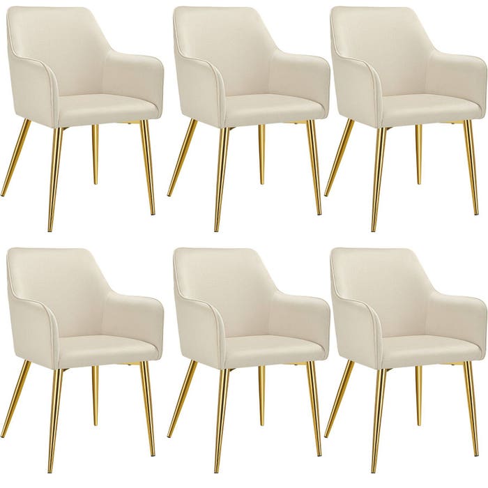 Fauteuil Avane, aspect velours, revêtement beige, lot de 6
