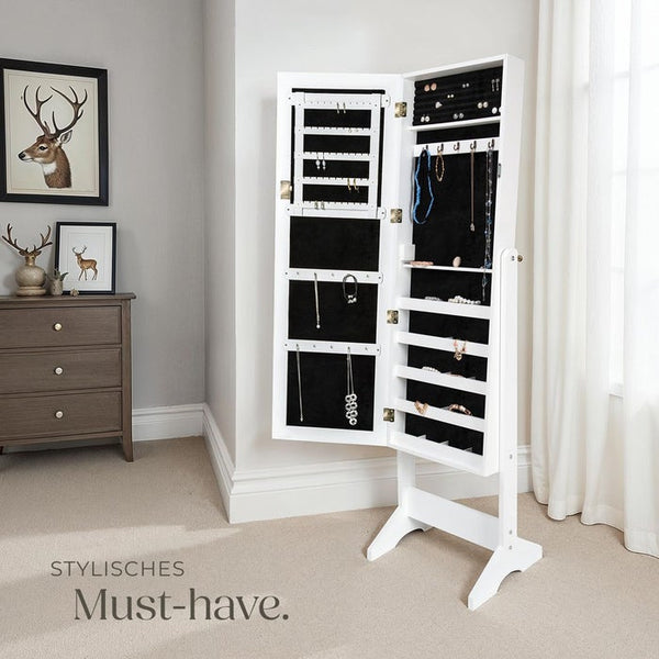 Schmuckschrank mit Spiegel, hochkant weiss