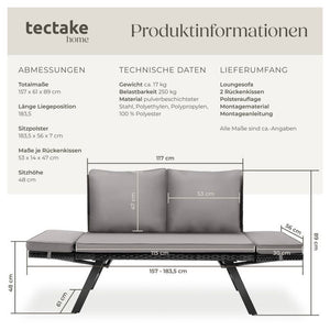Rattan-Loungesofa Sintra hellgrau/schwarz