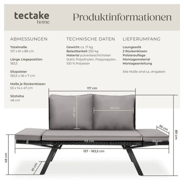 Rattan-Loungesofa Sintra hellgrau/schwarz