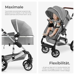 Kombi-Kinderwagen Mats klappbar mit 5-Punkt-Gurt grau