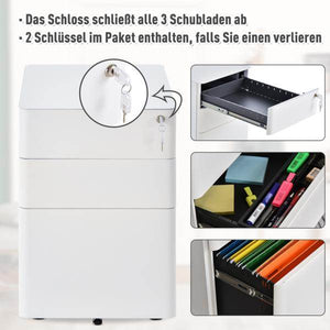 Rollcontainer mobiler Aktenschrank mit 3 Schubladen weiss