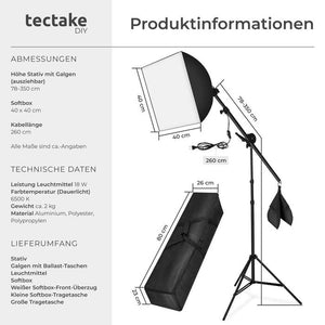 Studioleuchte mit Softbox, Stativ und Tasche
