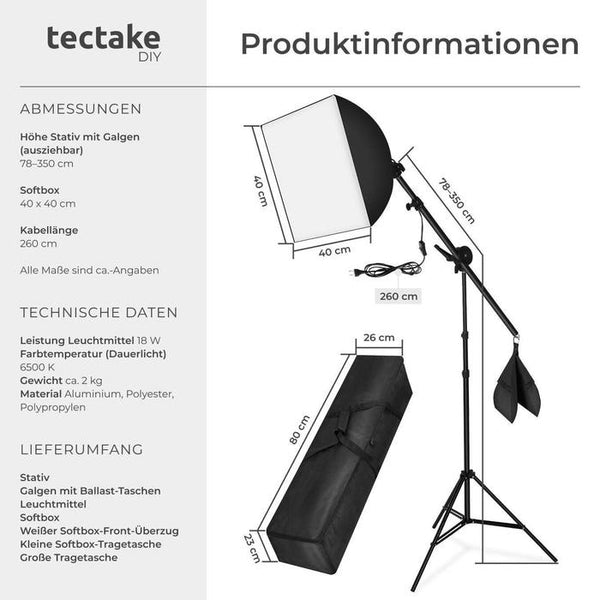 Studioleuchte mit Softbox, Stativ und Tasche