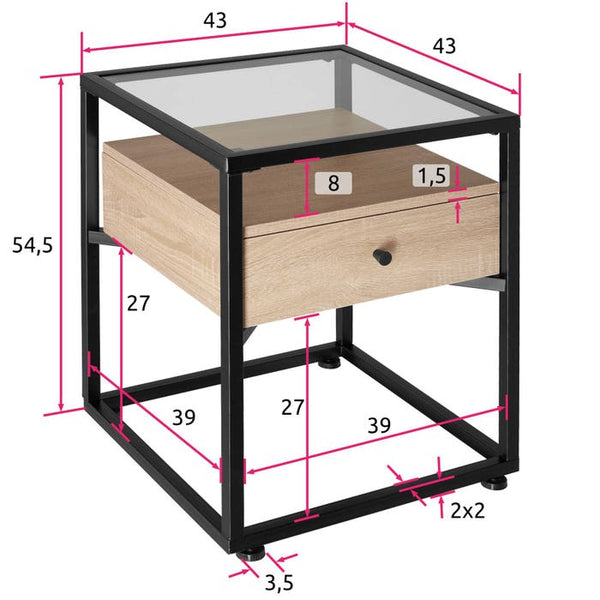 Nachttisch Preston Industrial Holz hell, Eiche Sonoma
