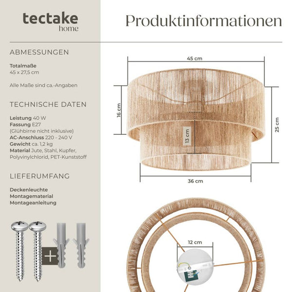 Deckenleuchte Lignea Lux aus Jute